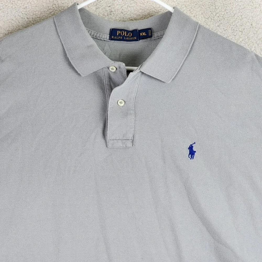 Polo Ralph Lauren Pique Polo Shirt Mens XXL Gray Blue Pony Classic Fit Short Slv